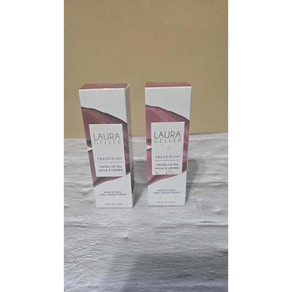 New In Box Laura Gellar Treat-N-Go Tinted Lip Oil Set Of 2 Top Tier&Runner Up